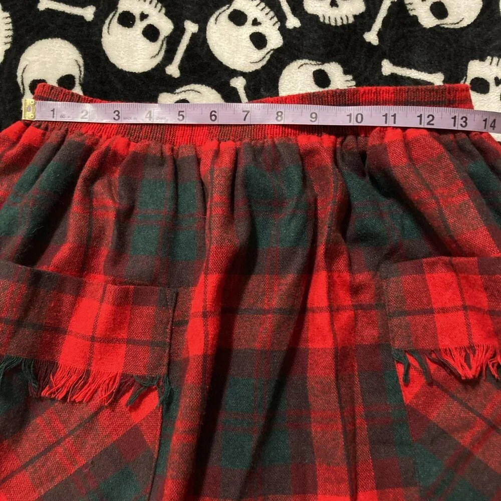 GRAFF SPORT Vintage red pine green plaid a-line skirt w/ pockets ~ SMALL MEDIUM - Picture 7 of 10